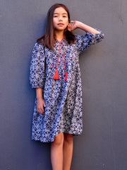 Midnight Blue and White Cotton Dress