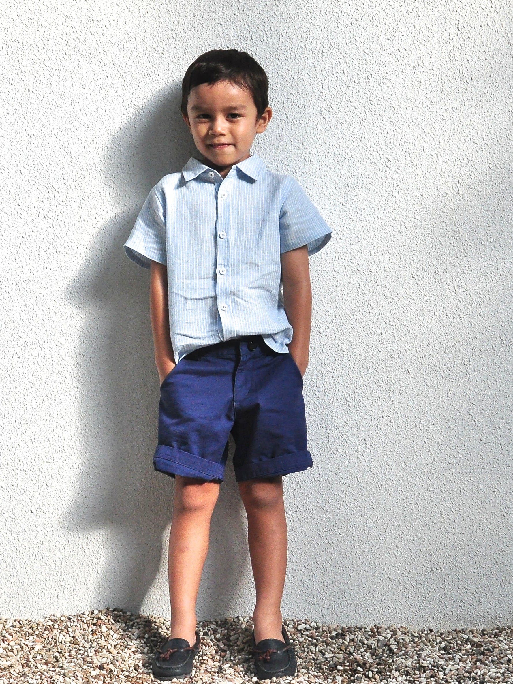 Linen Shirt Short Sleeves Blue - vsolochildren