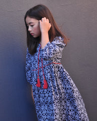 Midnight Blue and White Cotton Dress